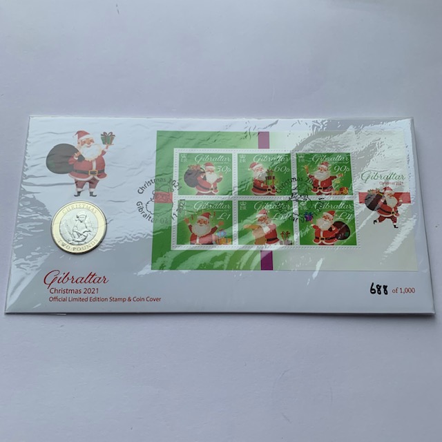 2021 Gibraltar Christmas Â£2 Stamp and Coin Cover