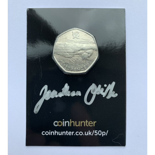 2011 Olympic Aquatics Circulated 50p [Coin Hunter card] signed by designer Jonathan Olliffe
