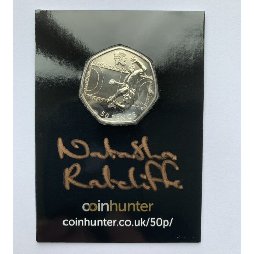 2011 Olympic Handball Circulated 50p [Coin Hunter card] signed by designer Natasha Ratcliffe