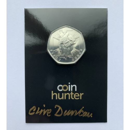 2019 Soldier Brilliant Uncirculated 50p [Coin Hunter card] signed by designer Clive Duncan