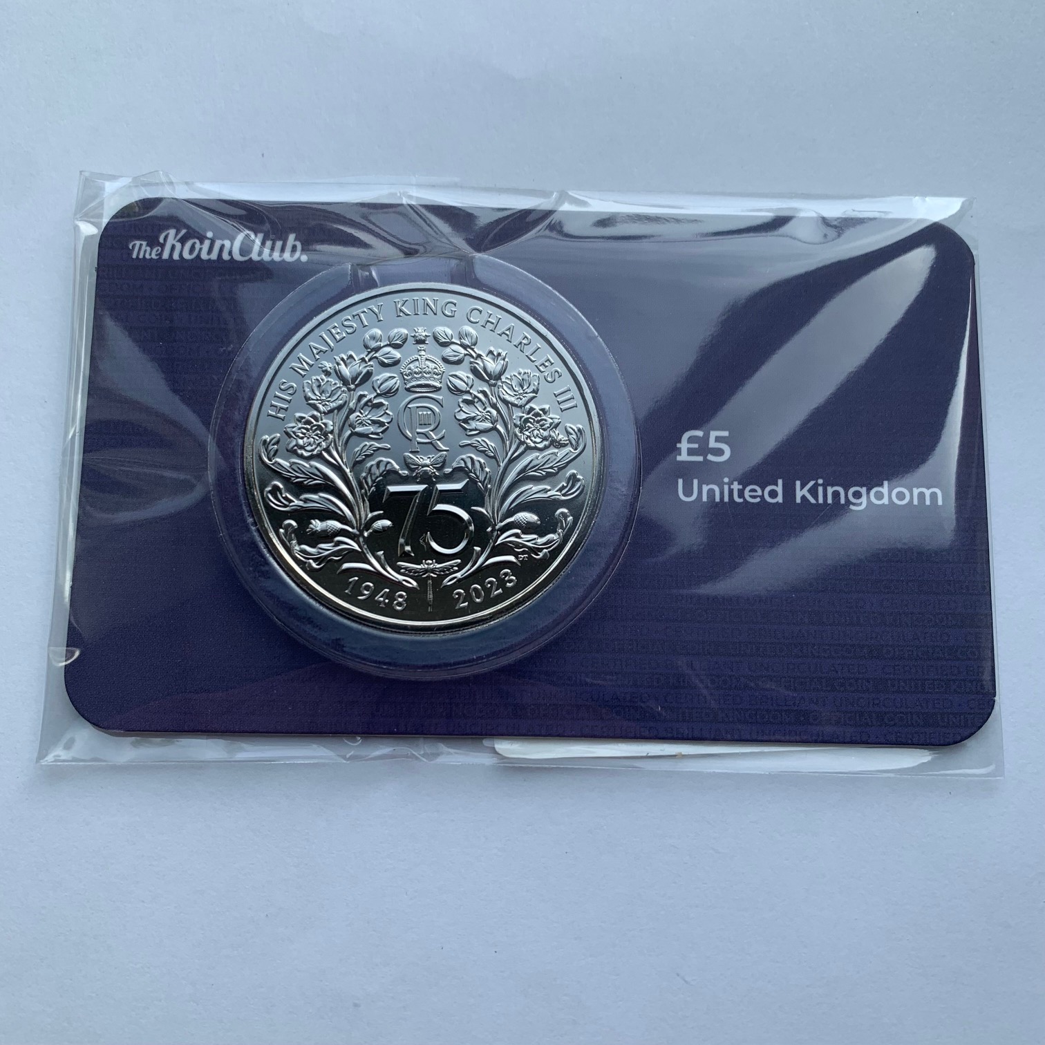 2023 King Charles III 75th Birthday £5, BU Koin Club card Coin Hunter
