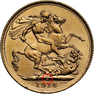 Reverse: George V 1916 Gold Sovereign C (Ottawa Mint)
