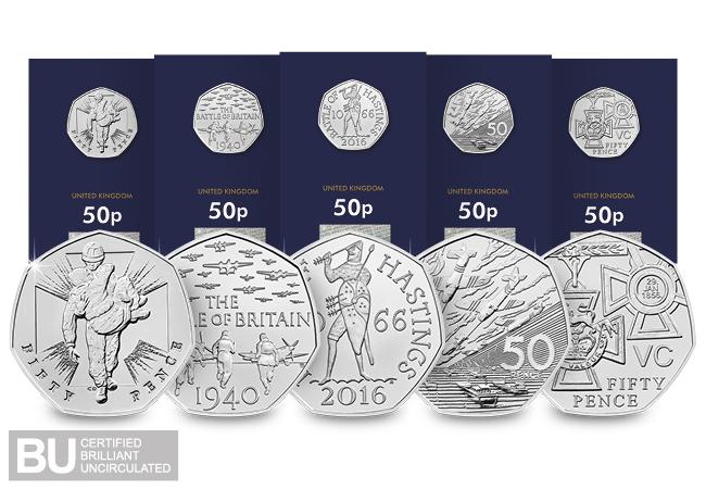 2019 UK 50 Years of the 50p Military History CERTIFIED BU 50p Set