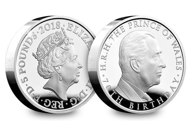 The extremely rare £5 Piedfort Mintage: Prince Charles 70th Silver Piedfort