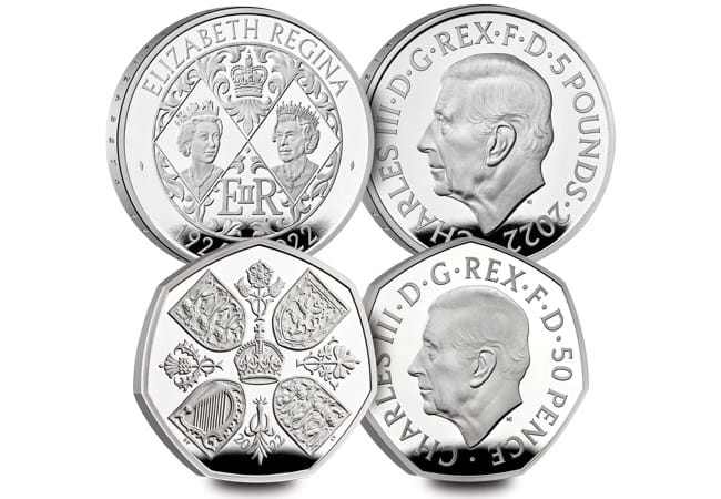 UK 50p & £5 Silver Pair: First Official Portrait of King Charles III