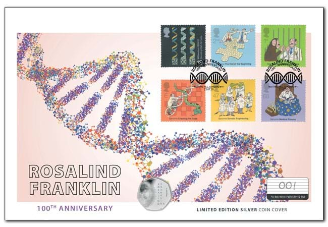 2020 UK SILVER 50p Coin Cover celebrating Rosalind Franklin and DNA discovery