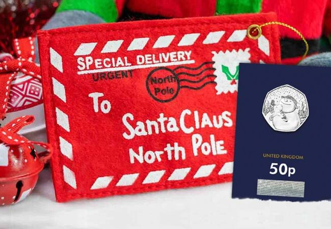 Own The Snowman™ and The Snowdog BU 50p in a Christmas envelope