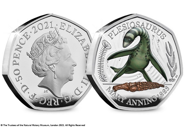 Own the colour-printed UK Plesiosaurus Silver Proof 50p