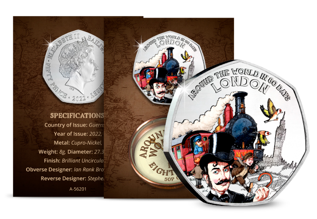 LIMITED COLOUR RELEASE: Around the World in 80 Days Brilliant Uncirculated 50p!