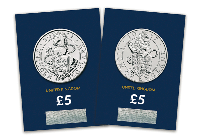 Queen's Beasts Lion and Unicorn £5 Coin Pair