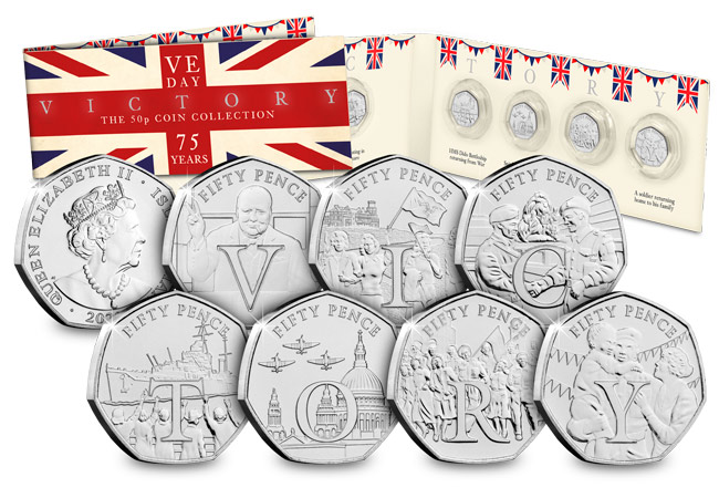 SEVEN 50ps issued to mark the 75th Anniversary of VE Day