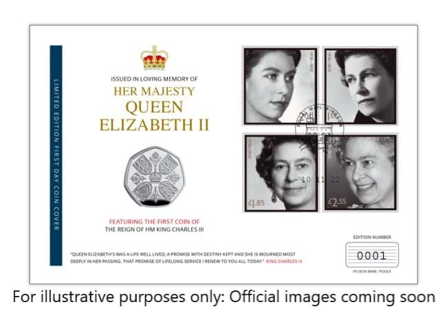 First Day Cover: UK BU 50p Queen Elizabeth II Memorial Coin Cover