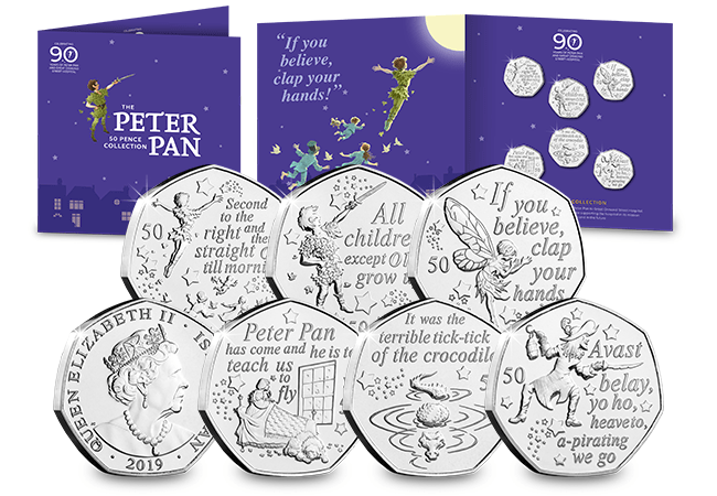 Own the 2019 Official Peter Pan Brilliant Uncirculated 50p Set