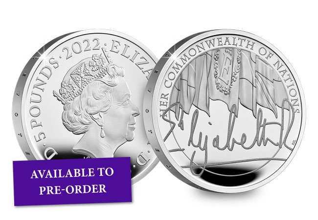 PRE-ORDER: UK 2022 Queen’s Reign Silver Proof £5: Commonwealth