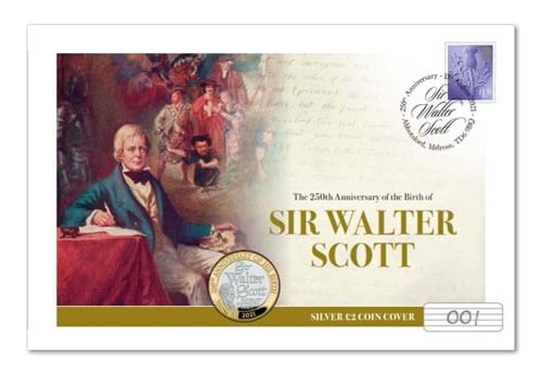 NEW UK SILVER £2 Coin Cover celebrating Sir Walter Scott