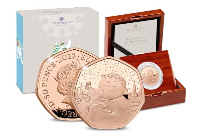 EDITION LIMIT MORE THAN HALVED: The Snowman™ and The Snowdog Gold Proof 50p