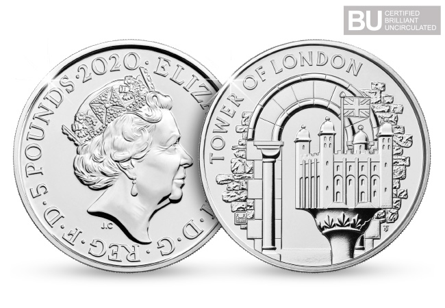 2020 UK The White Tower BU £5 Coin