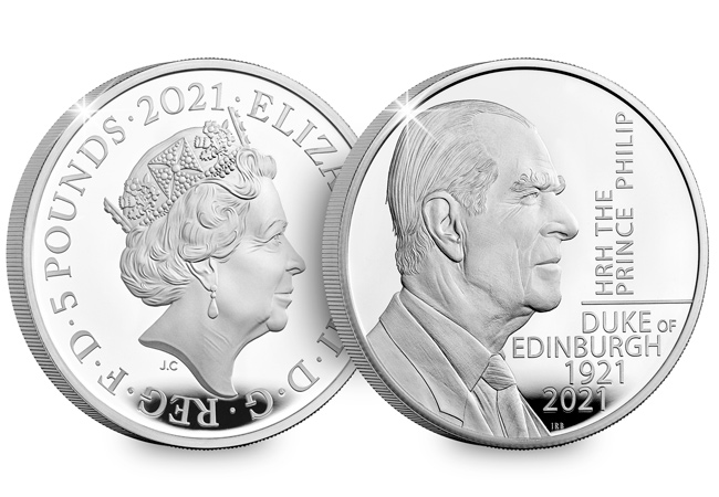 Silver Proof UK £5 issued to honour HRH Prince Philip