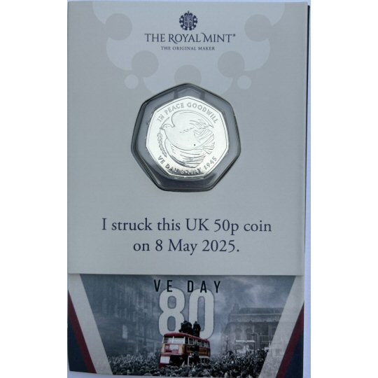 2025 VE Day Struck on the Day 8th May 50p BU Royal Mint Strike Your Own (SYO)