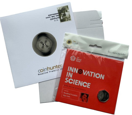 Limited Edition [51] Coin Hunter Stamp and Coin Pack with 2020 Rosalind Franklin Brilliant Uncirculated 50p [Royal Mint pack]