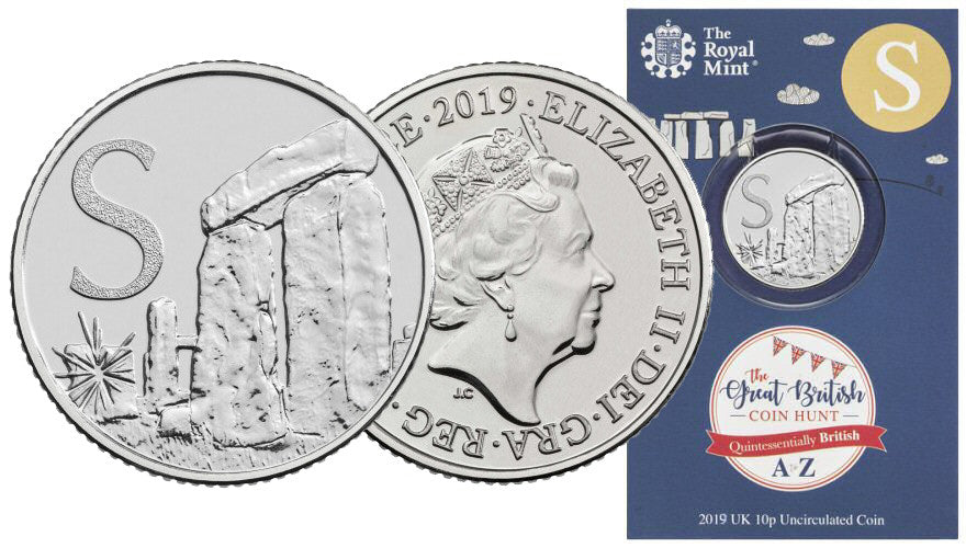 2019 S for Stonehenge 10p Uncirculated Coin in Card
