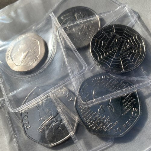 Coin Collection Starter Pack - 5 Coins in plastic wallets in a sealed bag