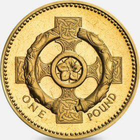 Circulation £1 Coin: A Celtic Cross with a Pimpernel Flower