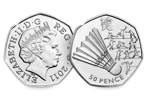 Circulation 50p Coin: 2011 London 2012 Olympic Badminton