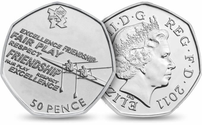 Circulation 50p Coin: 2011 London 2012 Olympic Rowing