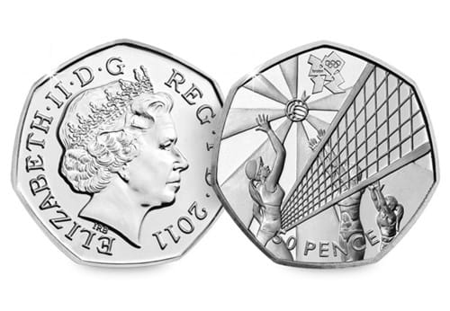 Circulation 50p Coin: 2011 London 2012 Olympic Volleyball