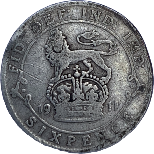 1911 George V Silver Sixpence