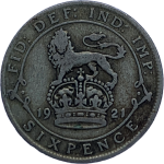 1921 George V Silver Sixpence
