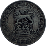 1922 George V Silver Sixpence