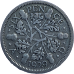 1929 George V Silver Sixpence
