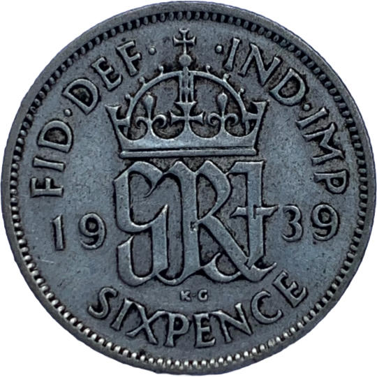 1939 George VI Silver Sixpence