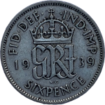 1939 George VI Silver Sixpence