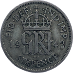 1942 George VI Silver Sixpence
