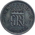 1943 George VI Silver Sixpence