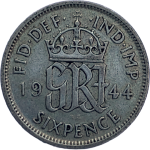 1944 George VI Silver Sixpence